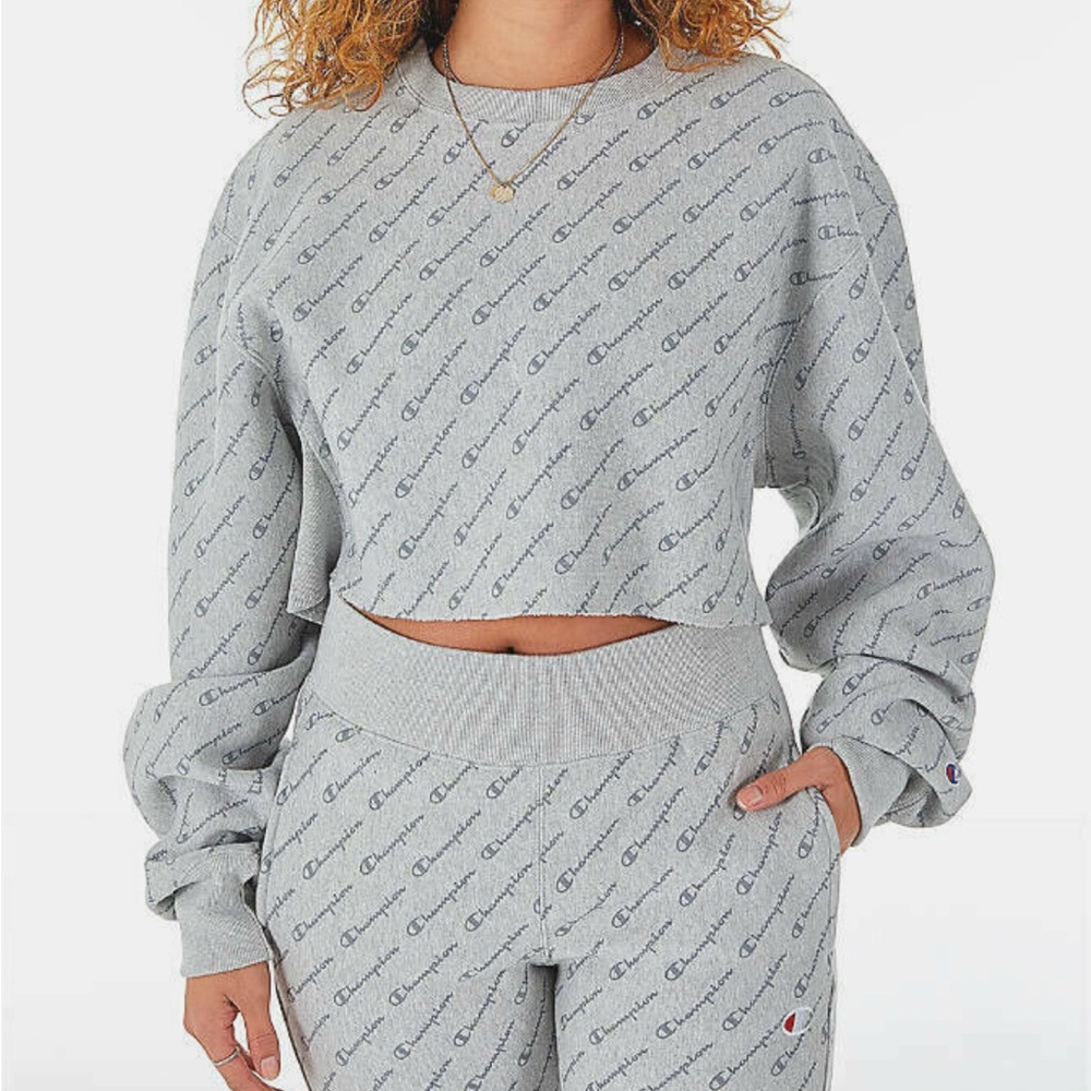 Champion All Over Print Crew Neck Cropped‎ Sweatshirt
